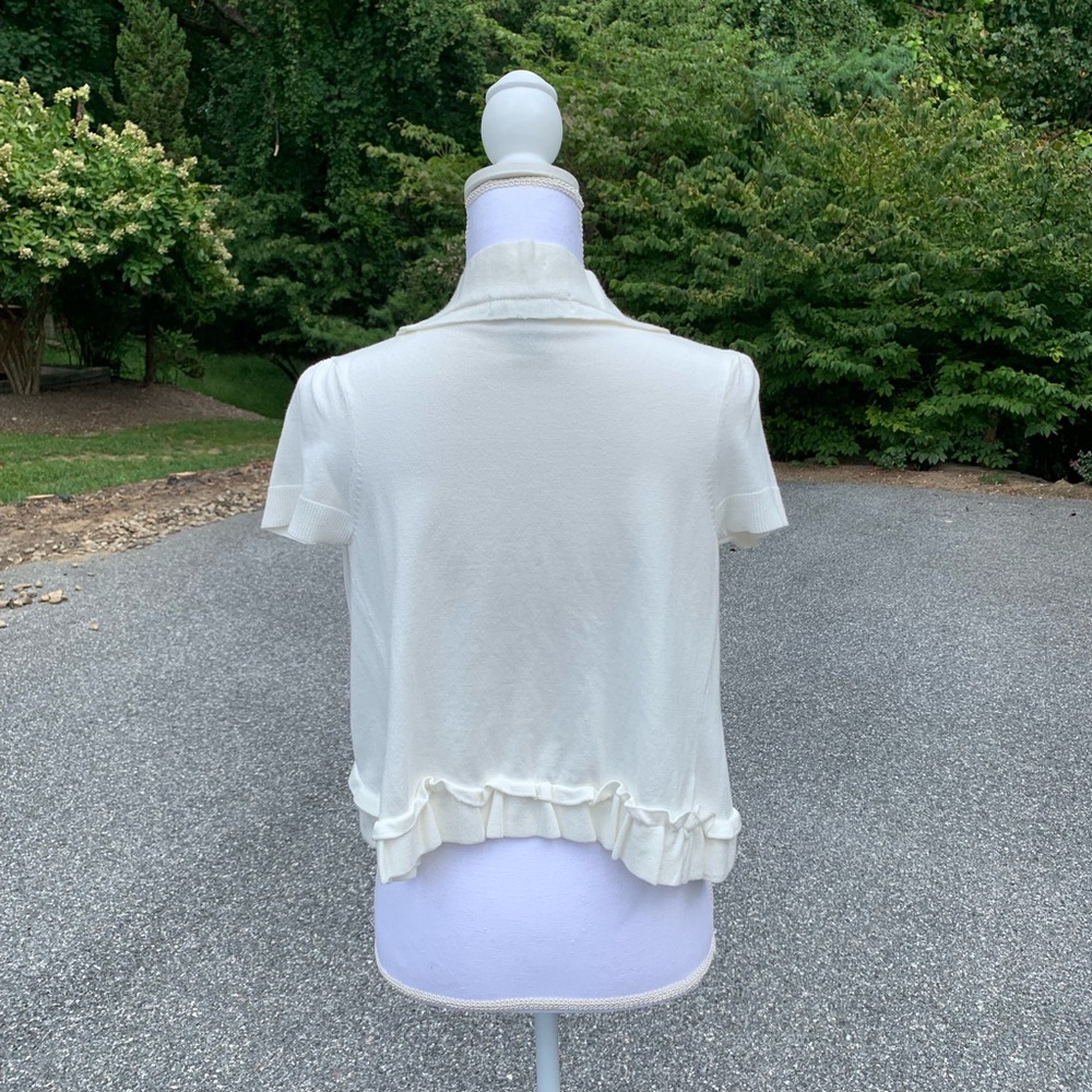 Off-White Cropped Bolero/Shrug Sweater with Ruffle